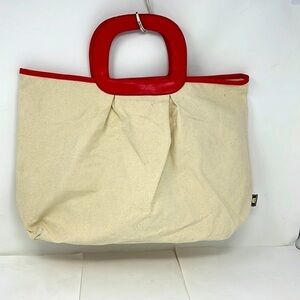 Vintage Large Cotton Leather Handle Tote Handbag